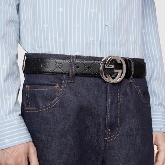 GUCCI SIGNATURE LEATHER BELT - Picture 4 of 6